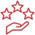 Badge rouge professionnel avec deux étoiles, une creuse et une pleine, et le texte "PrO". Symbole de qualité supérieure.